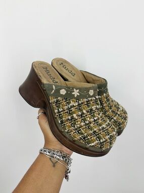 Mudd Vintage Y2K Tweed Clogs Shoes Size 8 Whimsical Fairycore